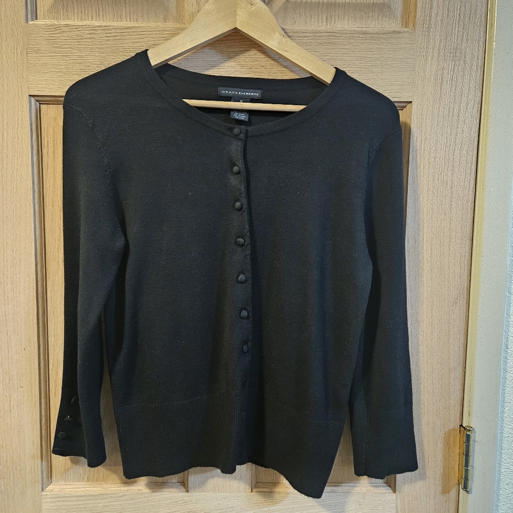 Medium Grace Elements Black Button-Up Cardigan